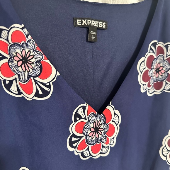 Express Blue Dress with Orange and White Floral Design - Picture 2 of 3